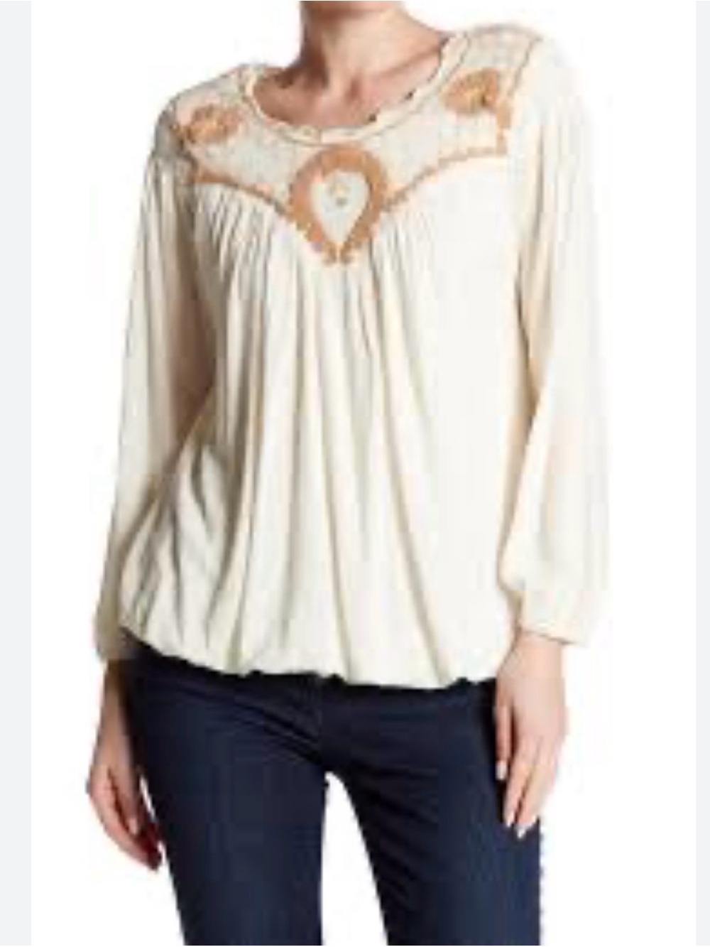 Free people Boho Embroidered Cream Peasant Blouse